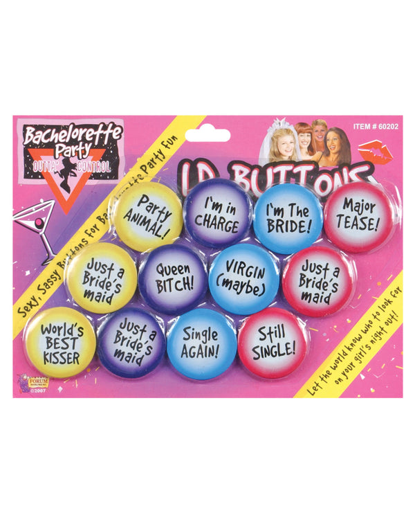 Bachelorette I.D. Buttons - Pack of 12