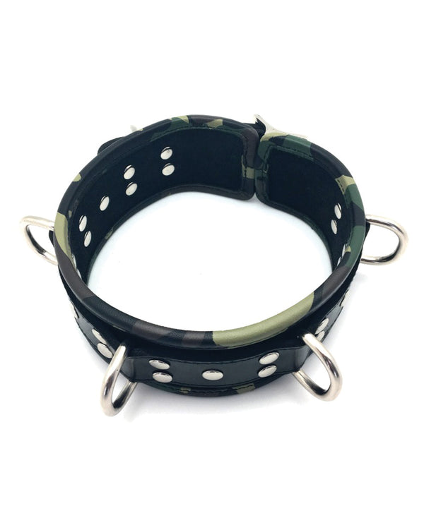 Sensual Sin Leather Five Ring Collar - Camo Piping