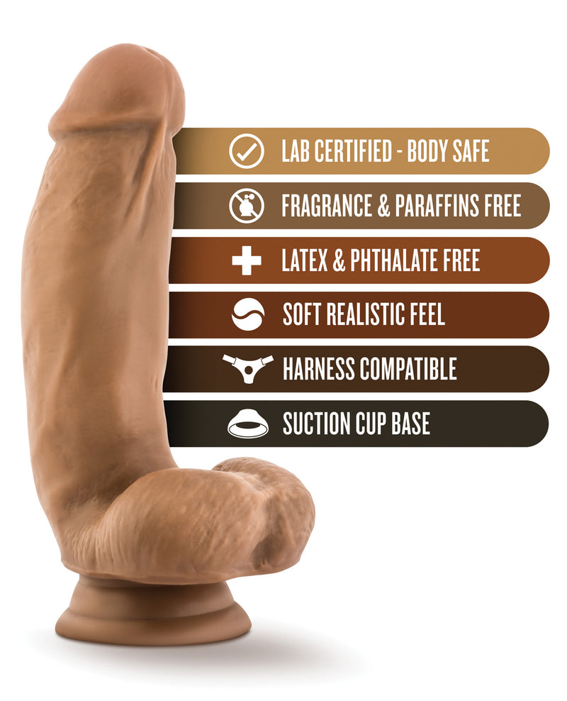 Blush Silicone Willy's 7" Dildo w/Balls & Suction Cup - Mocha