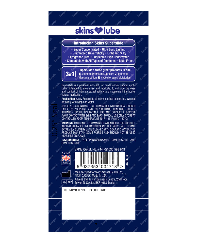Skins Super Slide Silicone Based Lubricant - 5 ml Foil