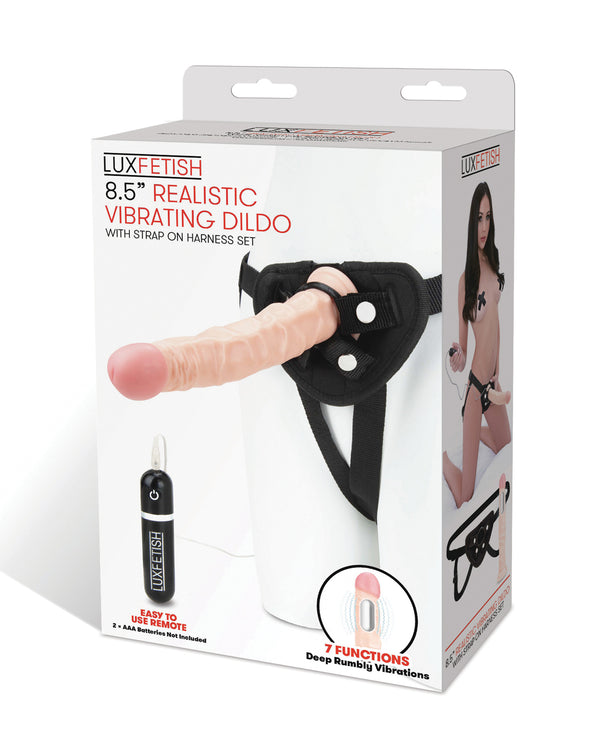 Lux Fetish 8.5" Realistic Vibrating Dildo w/Strap On Harness Set