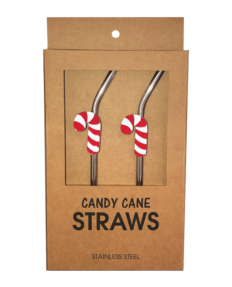 Holiday Candy Cane Reusable Stainless Steel (Dishwasher Safe) Straws - Pack of 2