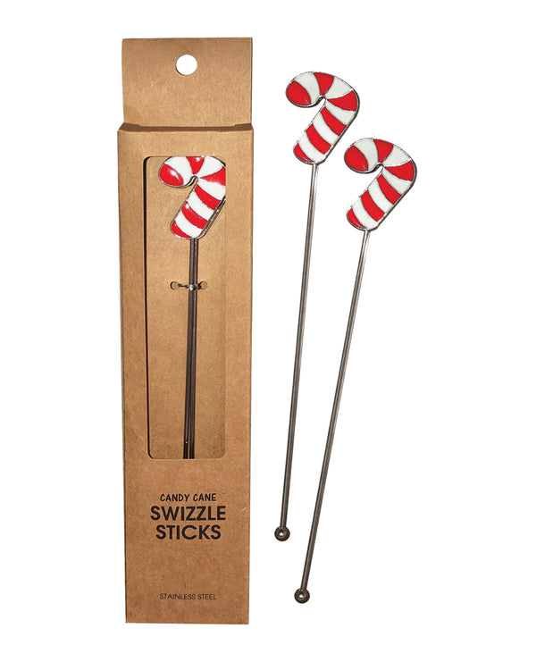 Holiday Candy Cane Reusable Stainless Steel (Dishwasher Safe) Swizzle Stick - Pack of 2