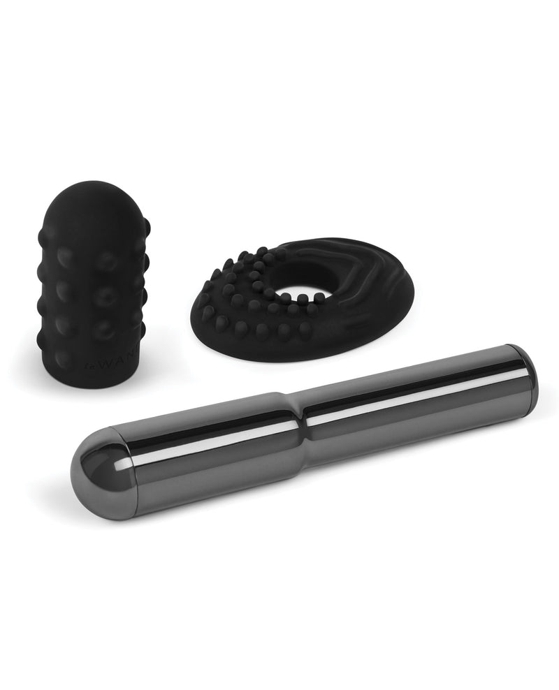 Le Wand Grand Chrome Bullet Rechargeable Vibrator w/Silicone Textured Ring - Black