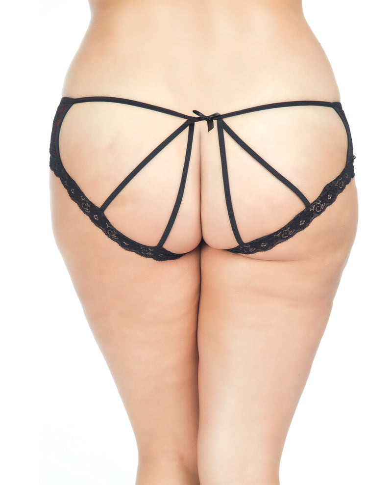Cage Back Lace Panty Black/Red 1X/2X