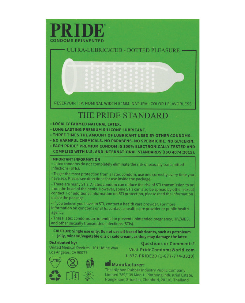 Pride Dotted Pleasure Condoms - Pack of 12