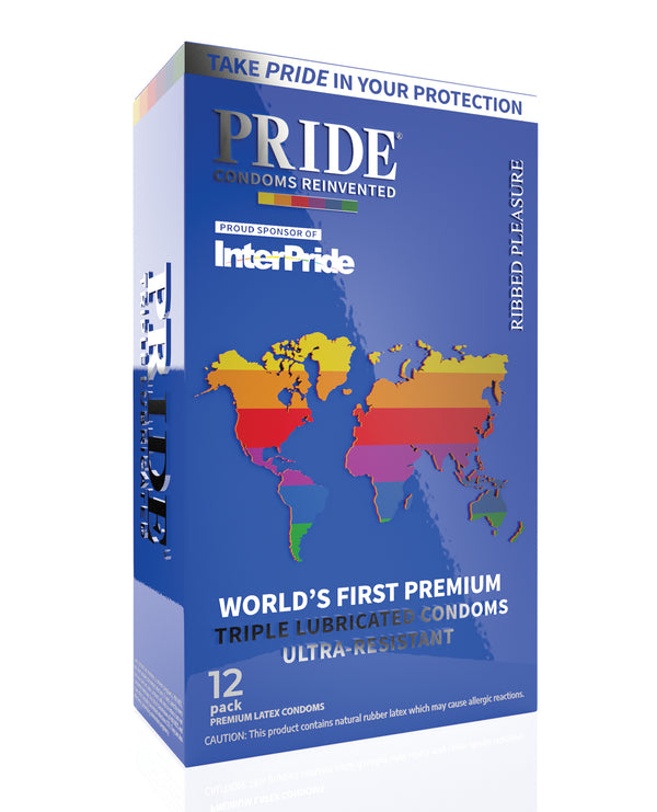 Pride Ribbed Pleasure Condoms - Pack of 12