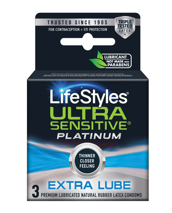 Lifestyles Ultra Sensitive Platinum Extra Lube - Pack of 3
