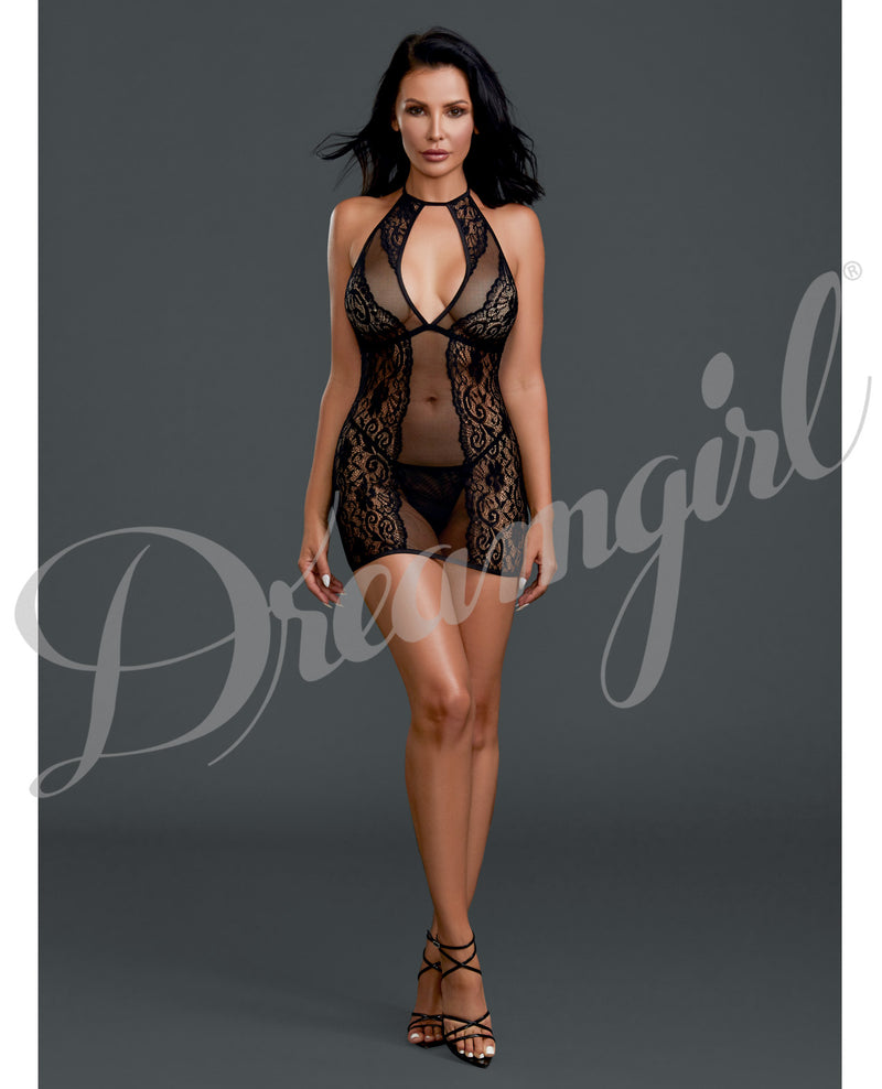 Sheer Lace Chemise w/G-String Black O/S