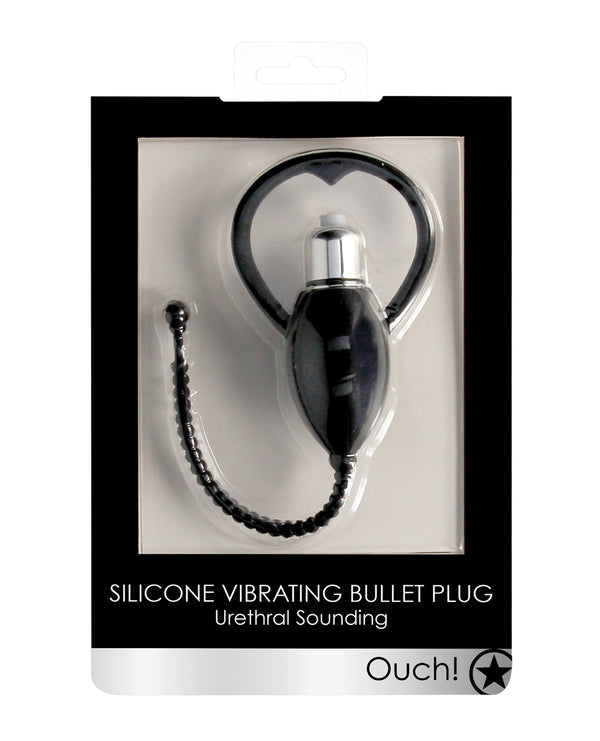 Shots Ouch Urethral Sounding Vibrating Bullet Plug - Black