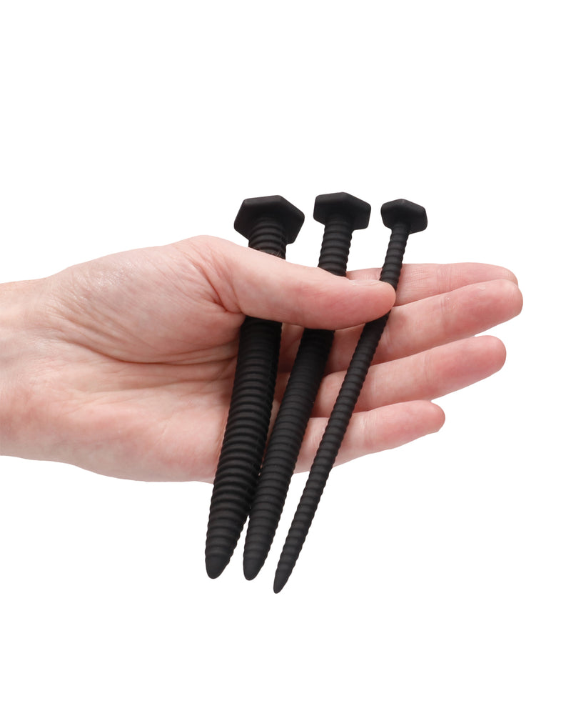 Shots Ouch Urethral Sounding Silicone Screw Plug Set - Black