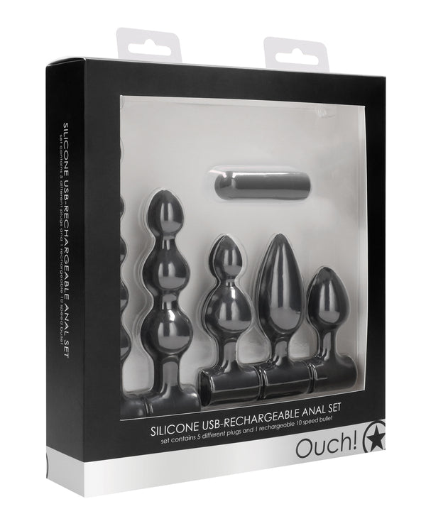 Shots Ouch Silicone USB Rechargeable Anal Set - Black
