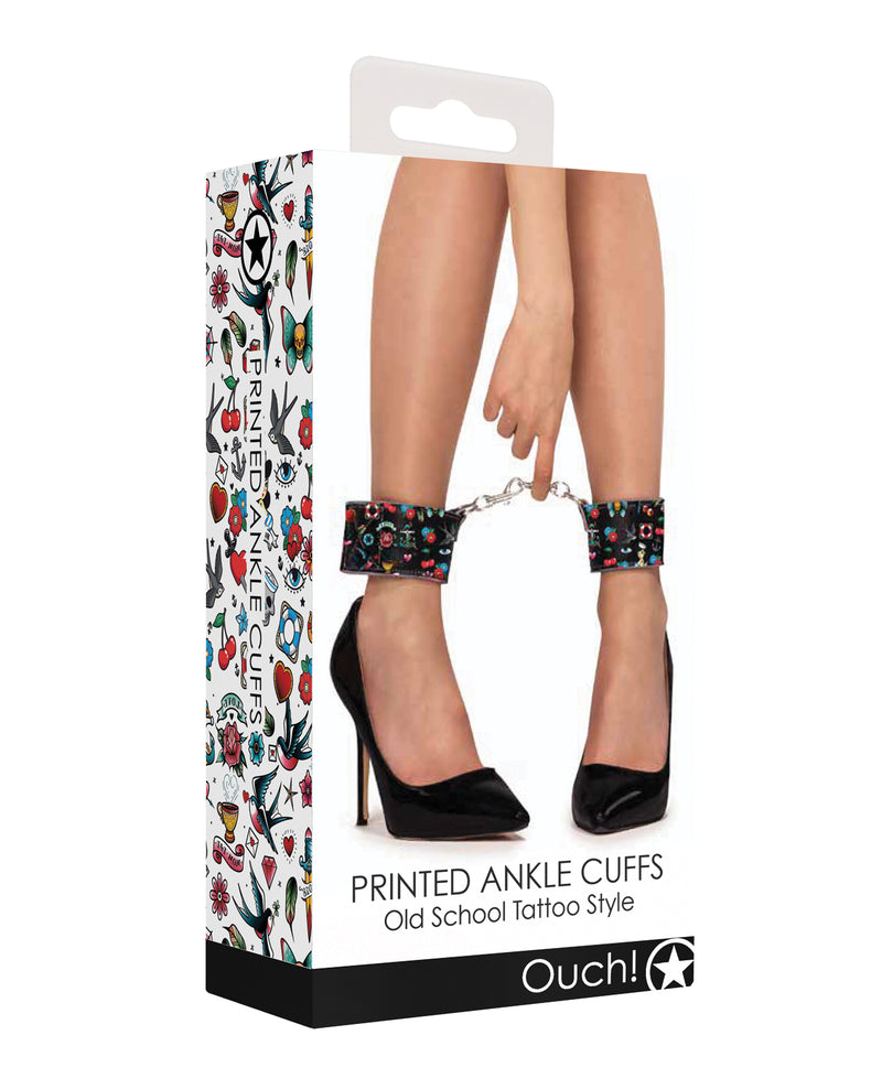 Shots Ouch Old School Tattoo Style Printed Ankle Cuffs- Black