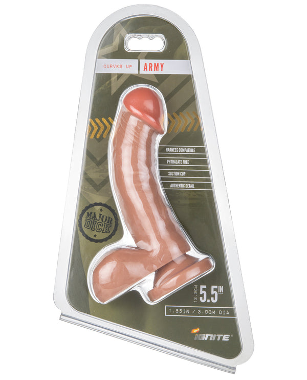 Major Dick Curved w/Balls & Suction Cup Army - Caramel
