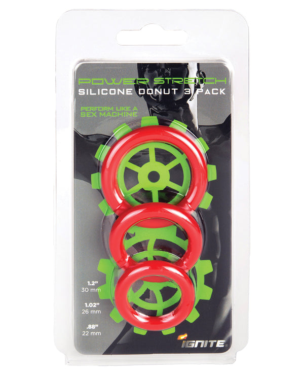Ignite Power Stretch Silicone Donuts Cockrings - Pack of 3 Red