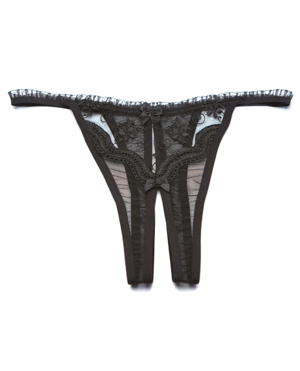 Scalloped Embroidery Crotchless Panty Black 1X/2X