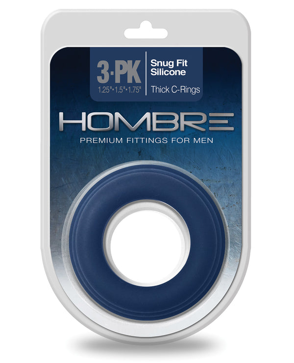 Hombre Snug Fit Silicone Thick C Rings - Navy Pack of 3