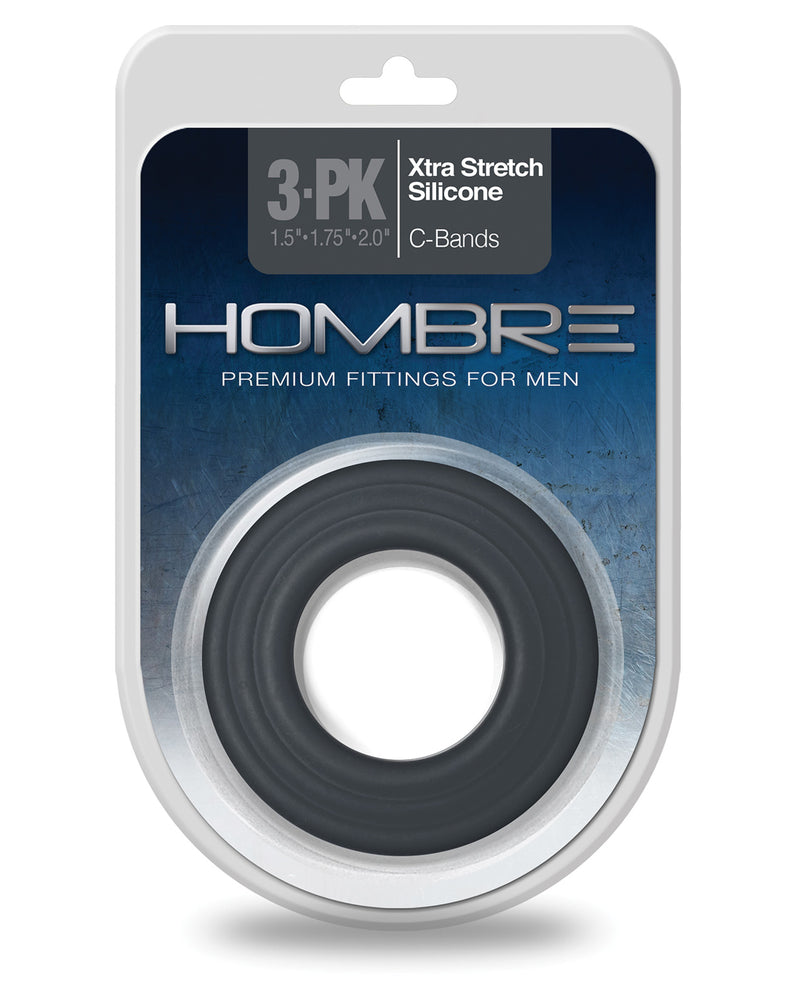Hombre Xtra Stretch Silicone C Bands - Charcoal Pack of 3