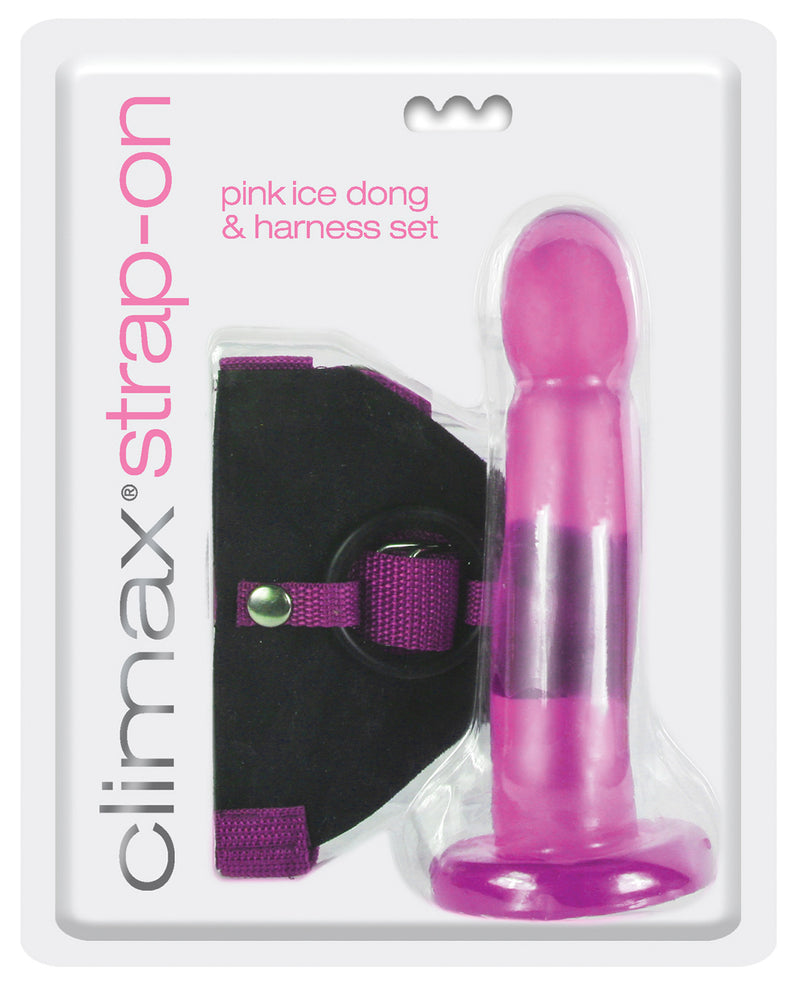 Climax Strap On Pink Ice Dong & Harness Set