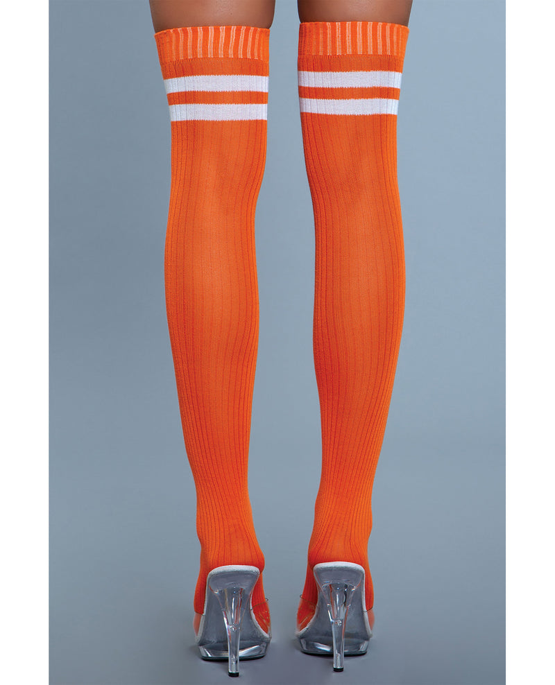 Ribbed Athletic Thigh Highs Orange O/S