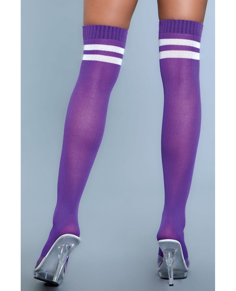 Ribbed Athletic Thigh Highs Purple O/S