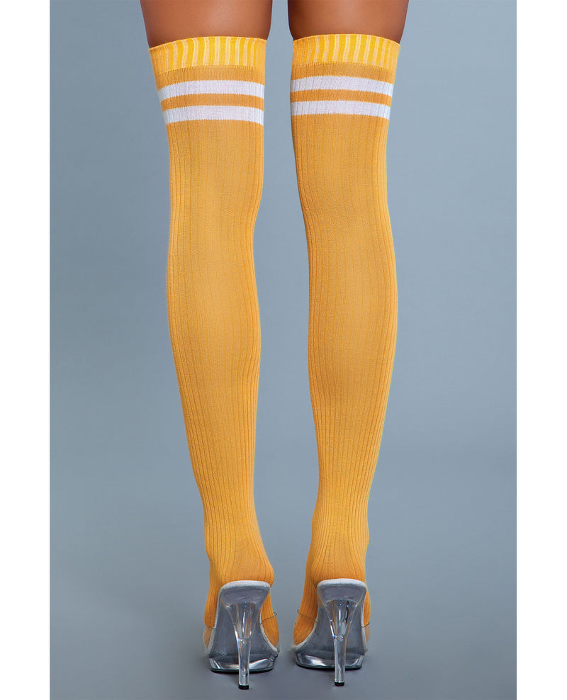 Ribbed Athletic Thigh Highs Yellow O/S