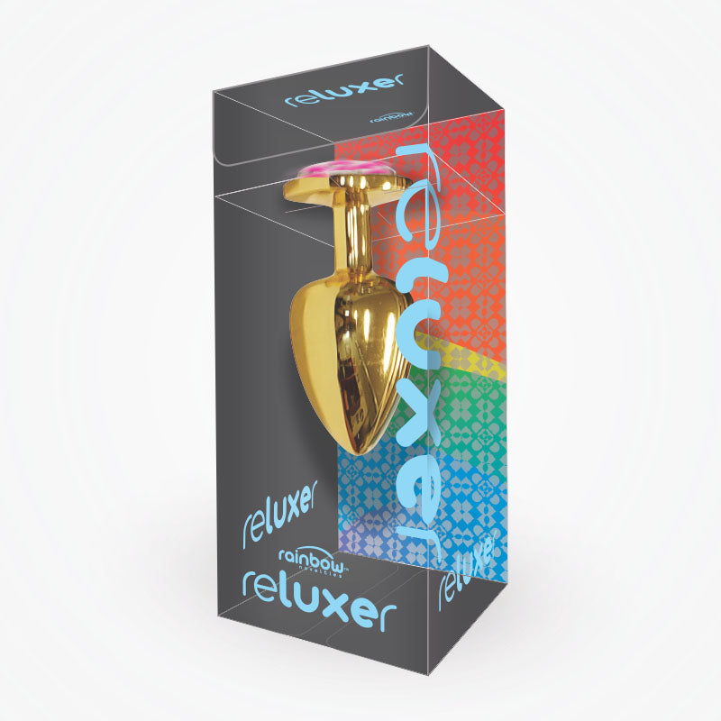 The Reluxer Butt Plug: Gold Chromed Stainless Steel with Shimmer Jewel - Medium - rainbow-novelties