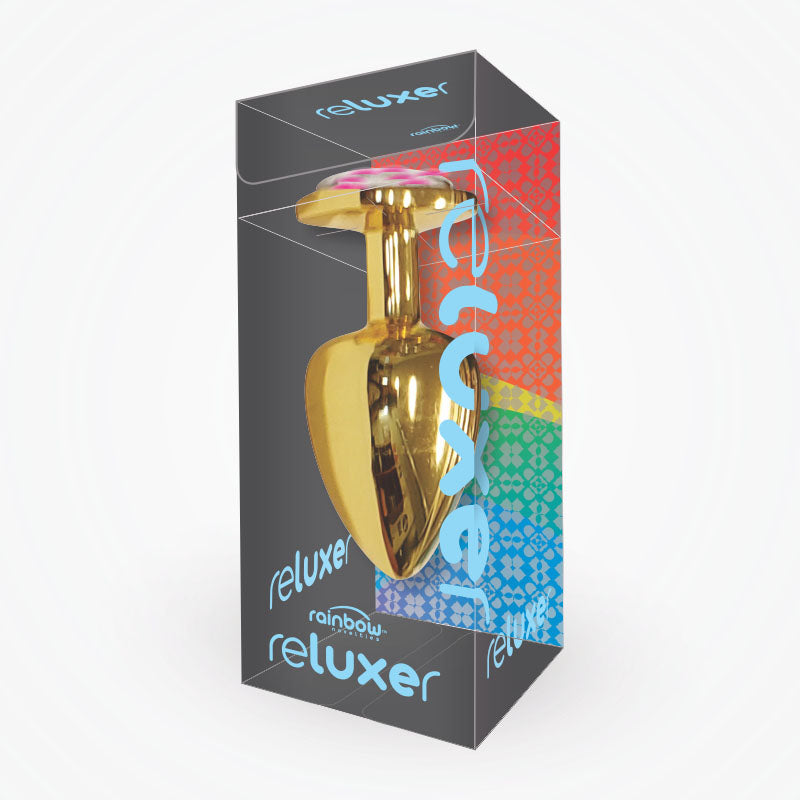 The Reluxer Butt Plug: Gold Chromed Stainless Steel with Shimmer Jewel - Large - rainbow-novelties