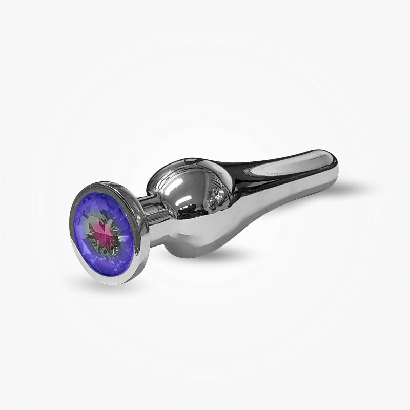 The Reluxer Butt Plug: TALL Silver Chromed Stainless Steel with Shimmer Jewel - Medium - rainbow-novelties