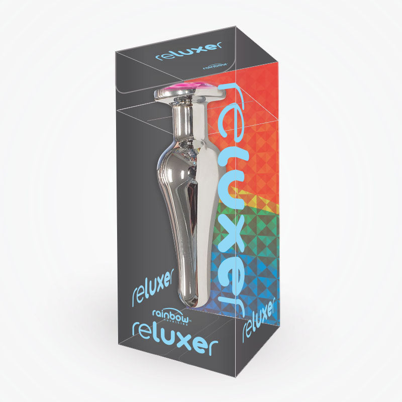 The Reluxer Butt Plug: TALL Silver Chromed Stainless Steel with Shimmer Jewel - Medium - rainbow-novelties