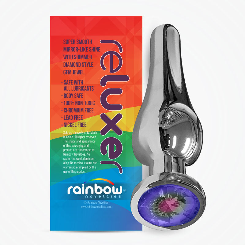 The Reluxer Butt Plug: TALL Silver Chromed Stainless Steel with Shimmer Jewel - Large - rainbow-novelties