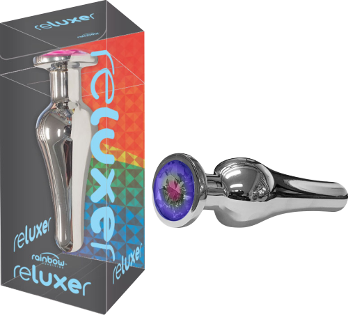 The Reluxer Butt Plug: TALL Silver Chromed Stainless Steel with Shimmer Jewel - Large - rainbow-novelties