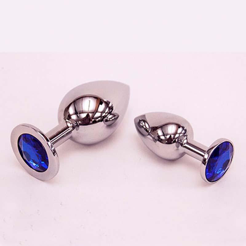 Stainless Steel Mirror Butt Plugs with Blue Crystals, 2-Pack With Premium Storage Box - rainbow-novelties