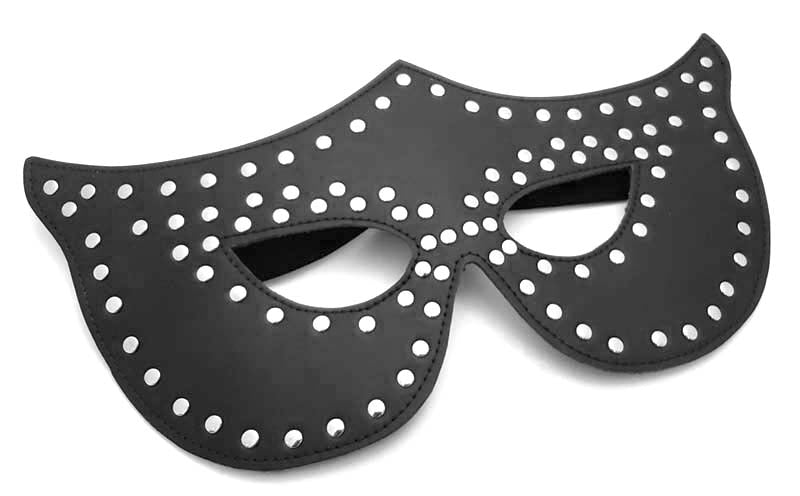 Black Leather Mask With Silver Rivets Around Edges And Eye Slots - rainbow-novelties